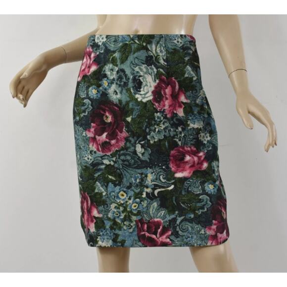 NEW J. Jill Ponte Stretch Floral Work Skirt Petite Small Green Blue Pink Rose - Picture 13 of 14